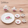 KiWarm 1:12 8Pcs Porcelain Ceramic Dollhouse Miniature Cup Saucers Tea Set Dish Simulation Tableware Playhouse Props Ornaments